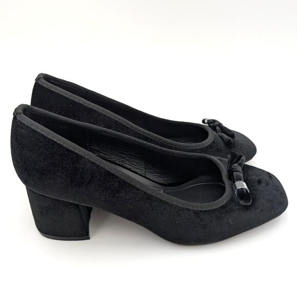 Top Moda Elba Square Toe Heel Pump Velvet Bow Front Black Size US8 EU39 - Picture 3 of 9